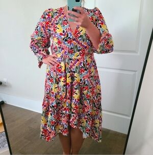 Eloquii Faux Wrap Colorful Abstract Floral High-low Fiesta Dress